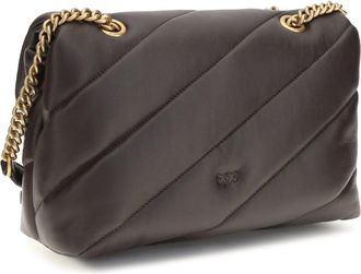 Pinko Womens Shoulder Bag Love Classic Marasca Brown Brown-Antique Gold Calf Leather Brown/antique