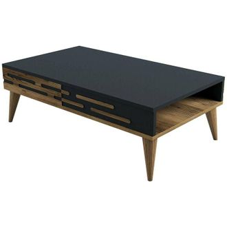 Dmora Mesa De Caf&eacute; Dpiacent, Mesa De Centro Baja, Revistero Para Sof&aacute;, Estante De La Sala De Estar, 105x35h60 Cm, Nogal Y Antracita - Dmora
