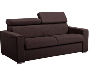 Vente-Unique Sof&aacute; cama de 2 plazas de tela de apertura r&aacute;pida VIZIR - Marr&oacute;n - Cama de 120 cm - Colch&oacute;n de 18 cm con memoria de forma