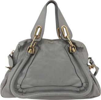 Chlo&eacute; Paraty Top Handle Bag Leather Gray Leather Handbag (Pre-Owned)