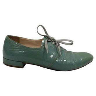 Prada Lace Up Oxfords in Green Patent Leather