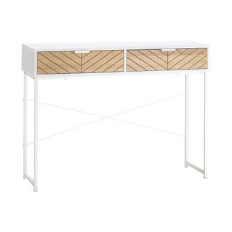 OEM Mesa De Consola Estrecha Con 2 Cajones Dise&ntilde;o De L&iacute;neas Talladas Estilo Moderna Blanco Y Roble