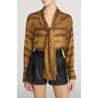 Frame Denim The Oversized Silk Tie Shirt in Light Tiger Multi at Nordstrom, Size X-Small