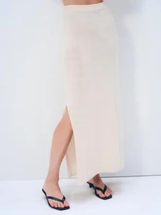 White + Warren Luxe Organic Cotton Skirt In Ecru