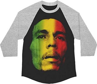 Bob Marley Mens Tri-Color Face Adult Raglan T-Shirt In Black