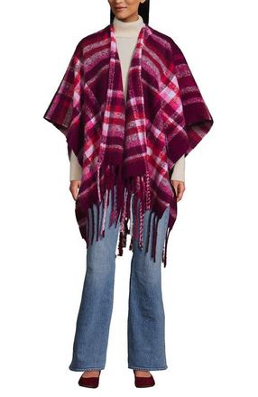 Lands End Brushed Boucle Ruana in Vivid Plum/magenta Plaid at Nordstrom