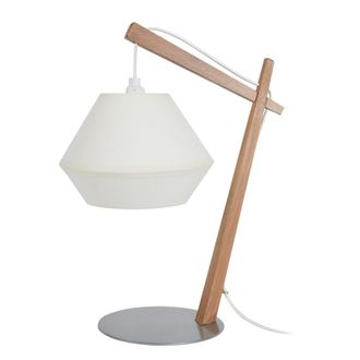 Tosel L&aacute;mpara de mesapied madera Alt.35cm natural Pantalla: &eacute;cru