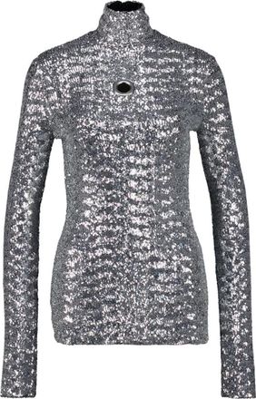 Paco Rabanne Pailletten Top met Col - Dames - Longsleeves - Grijs - XS - Pailletten - Tops