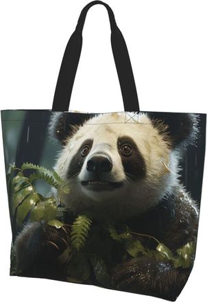 Generic Panda In The Rain Tote Bag Eco Friendly Carry Bag Durable Grocery Bags For Travel Daily Use Ladies