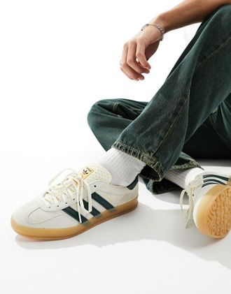 adidas Originals Gazelle Indoor sneakers with gum sole in beige and green-Neutral