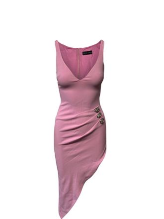 DAVID KOMA Crystal Embellished Asymmetric Dress in Pink Acetate