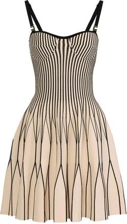 Elisabetta Franchi Tweekleurige Gebreide Jurk - Dames - Korte kleedjes - Beige - M - Leer - Kleedjes