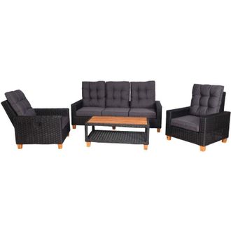 Hhg Set salotto giardino esterno salottino HHG 186 polyrattan legno di acacia antracite cuscino grigio