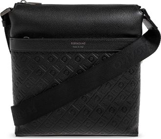 Ferragamo Gancini Embossed Messenger Bag - Heren - Schoudertassen - Zwart - ONE Size - Leer - Tassen