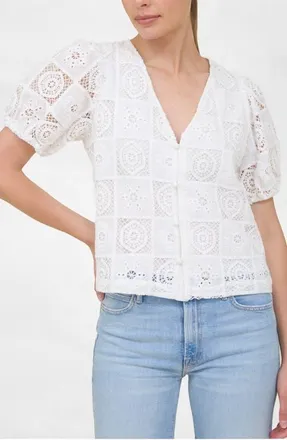 ZOE AND CLAIRE Embroidered Eyelet Button-Up Top in Ivory at Nordstrom, Size X-Small