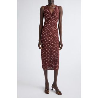 Stella McCartney V-Neck Sleeveless Polka Dot Mesh Midi Dress in Burgundy/pink at Nordstrom, Size X-Large