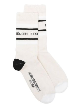 Golden Goose Gestreepte sokken met logo - Beige