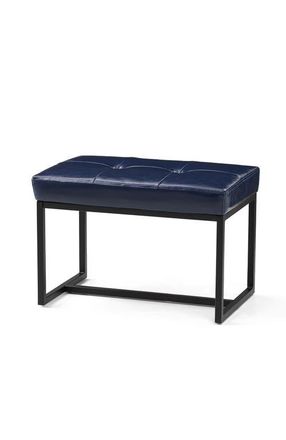 Glitzhome Modern Thick Leatherette Accent Stool with Metal Frame in Navy Blue at Nordstrom, Size Medium