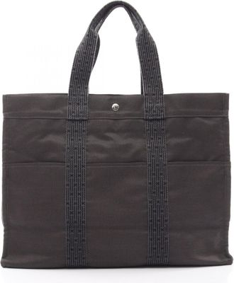 Herm&egrave;s Gray Canvas Handbag Tote Bag (Pre-Owned)