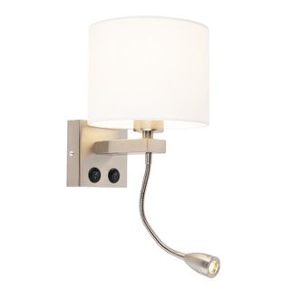 QAZQA Moderno Aplique Moderno De Acero Con Pantalla Blanca - Brescia Textil /acero Redonda Incluye Led Max. 1 X 1 Watt - Qazqa