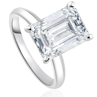 Pompeii3 Certified 3.14Ct Emerald Cut Solitaire Diamond Engagement Ring Lab Grown 14k