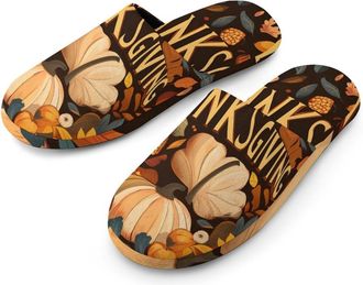 Generic Thanksgiving Fall Farm Pumpkins Warm Mens Slippers Slip On Soft Fleece House Shoes Winter Indoor Outdoor