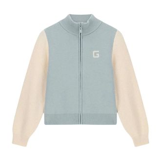 Guess Lily Zipped Jacquard Sweater - Dames - Truien - Blauw - Maat: S Zijde