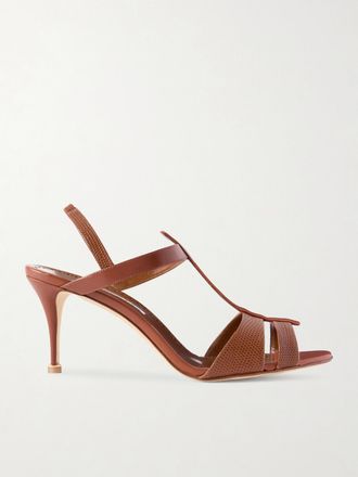 Manolo Blahnik Sandali Slingback In Pelle Effetto Rettile Retauxlo 70 - Marrone