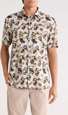 Soul of London Floral Short Sleeve Viscose & Linen Button-Up Shirt in Blue /Bleu at Nordstrom Rack, Size Xx-Large