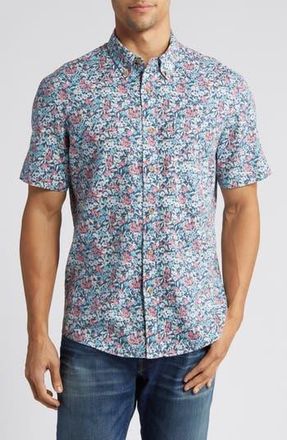 Faherty Breeze Short Sleeve Button-Down Shirt in Seafoam Beach Blossom at Nordstrom Rack, Size Xx-Large