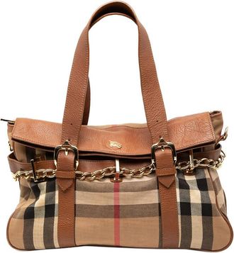Burberry Pre-owned Burberry Leather Trimmed House Check Canvas Handbag Ladies VLPESURT5YXH8WKN
