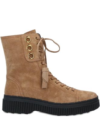 Tod's leather ankle boots - women - Calf Suede/Calf Leather/Rubber - 34.5 - Brown