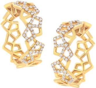 House of Brilliance 14K Yellow Gold 3/4 Cttw Diamond Honeycomb Hoop Earrings - 24MM at Nordstrom