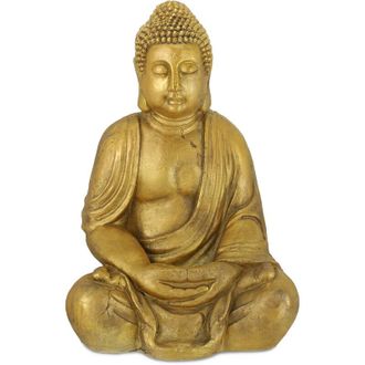 Relaxdays Buddha, Figura da Giardino, Resistente alle Intemperie, Buddha Seduto, Poliresina, hbt: 70x45x35 cm, Dorata - Relaxdays