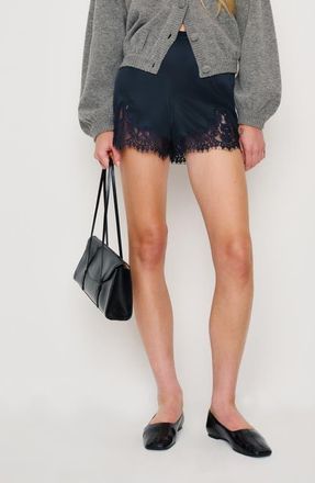 Reformation Fern Satin Shorts in Midnight at Nordstrom, Size X-Large