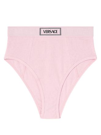 Versace logo-waistband fine-ribbed briefs - Pink