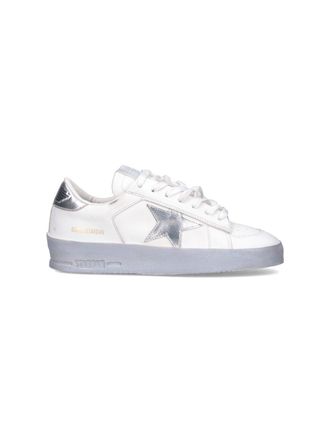 Golden Goose White Stardan Distressed Silver Accent Sneakers
