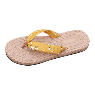 Generic 2026 Flip Flops Women Flop Fashion Summer Pattern Linen Bohemian Slippers Lightweight Comfortable (Yellow, 4.5)
