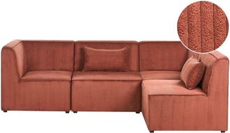 Beliani Modular Right Corner 4 Seater Sofa Dark Red Corduroy 4 Seater Sectional Sofa Modern Design LEMVIG