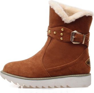 Generic Womens Warm Winter Mid Calf Boots Casual Flat Heel Ankle Booties Comfortable Slip On Outdoor Shoes Cosy Suede Snow Booties(Brown, 6.5)