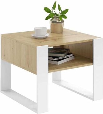 OEM Tavolino Quadrato Kaja 60x60 Bianco/rovere Artigianale Per Soggiorno Tavolino Mk