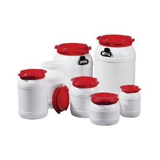 OEM Bid&oacute;n De Cuello Ancho 55.0l Blanco Con Tapa Roja Con 2 Asas Apertura De Llenado-d.282mm