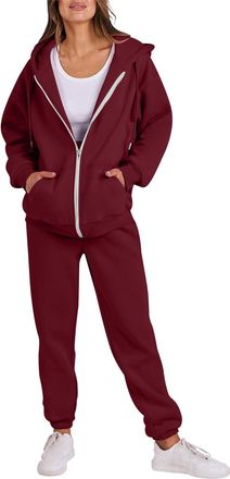 Generic Tracksuit Womens Full Set 2 Piece Outfits Full Zip Long Sleeve Hoodies Jackets with Pockets and Cuff Sweatpants Contrast Color Fall Winter Co Ord Sets