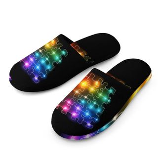 Generic Puzzle Autism Neon Lights Mens House Slippers Slip Indoor Slipper On Shoes Warm Outdoor