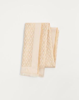 Valentino Garavani Stola Toute La V In Seta, Viscosa E Cachemire Donna BURRO/GOLD LUREX UNI