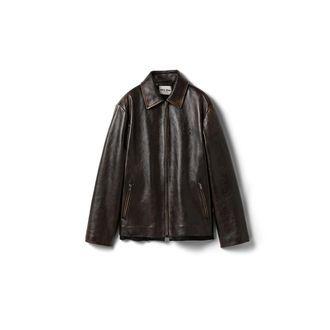 Miu Miu Nappa Leather Jacket, Woman, Coffee, Size 36