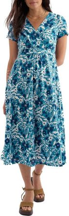 Seasalt Cornwall Chapelle Floral Organic Cotton Jersey Midi Dress in Winding Meadow Sailboats at Nordstrom, Size 10