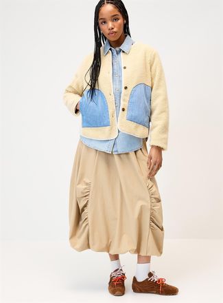 Selfhood Womens Patchwork high-pile fleece jacket