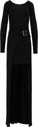 Elisabetta Franchi Black Ruched Asymmetrical Long-Sleeved Midi Dress