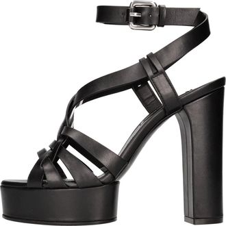 Casadei Sandalen - Dames - Sandalen met hakken - Zwart - 40 EU - Leer - Schoenen
